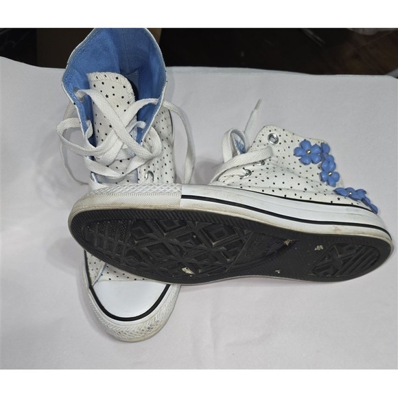 NWOT Converse 5.5 Polka Dot Daisy White Blue Hi Top Tennis Shoes 127677 - Picture 5 of 8